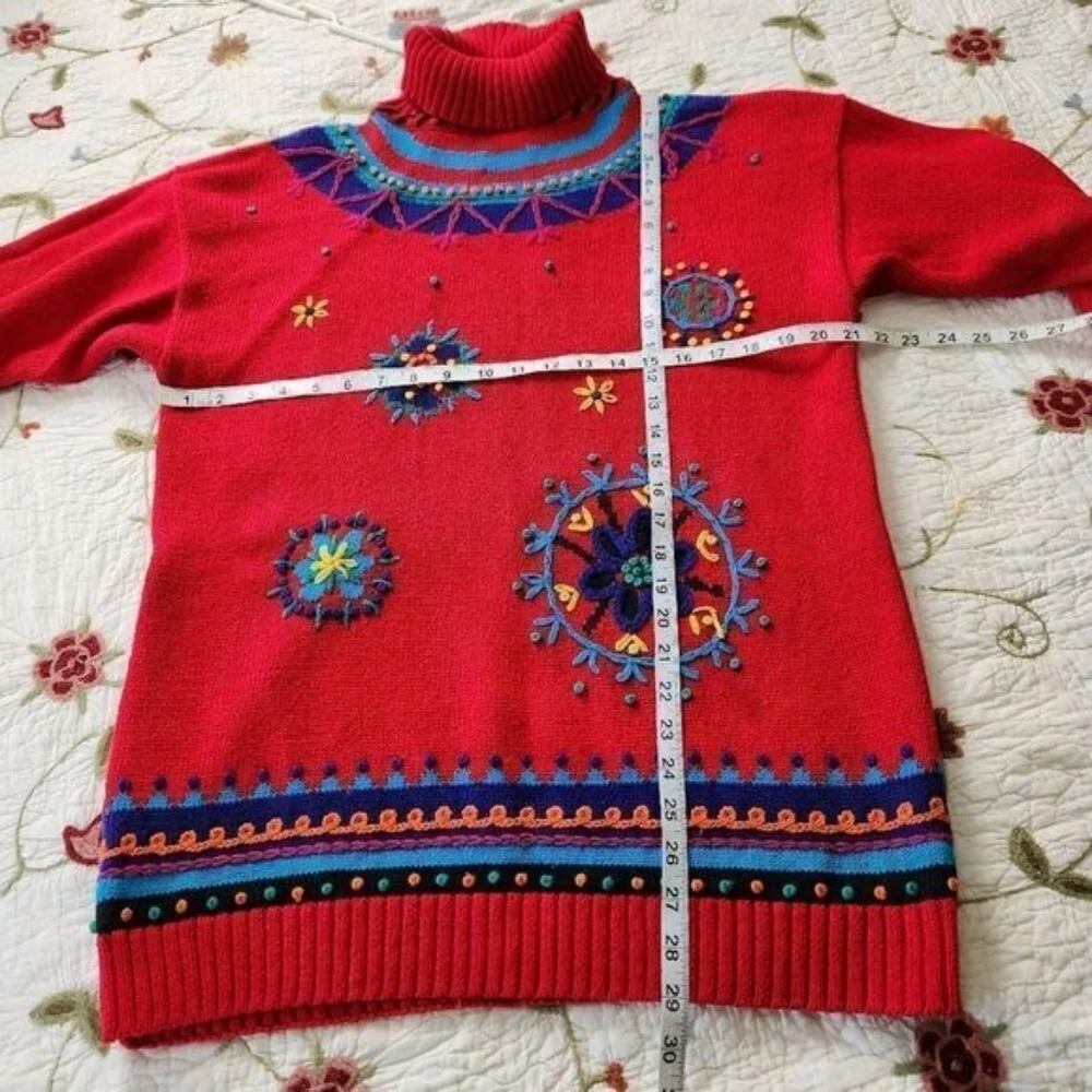 Celina Yang Embroidered Bohemian Tunic Sweater Oversized Medium Art To Wear